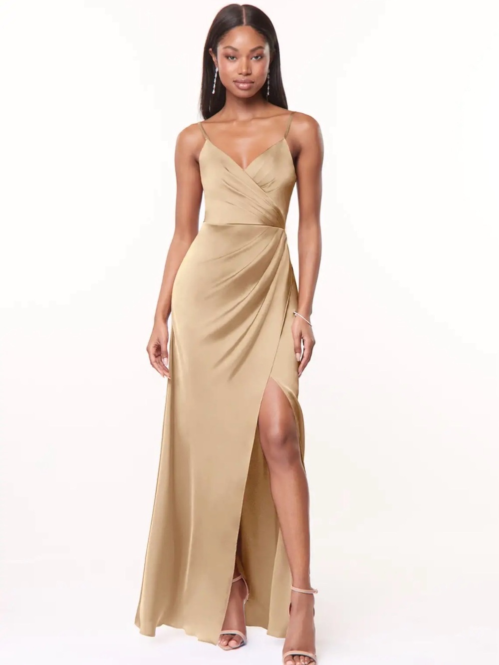 Azazie Champagne Asymmetrical Satin Evening Gown/Bridesmaids Dress